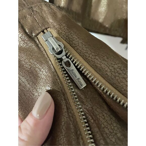 Bisou Bisou Women’s Large Brown Faux Leather Full Zip Moto Cropped Jacket - Picture 7 of 7